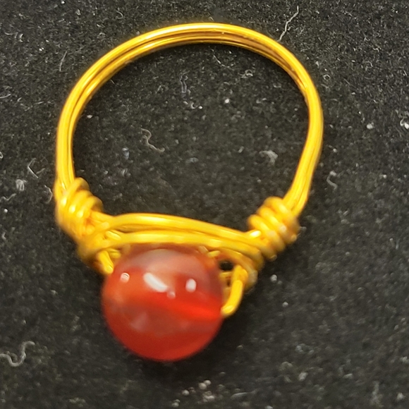 Gold Wire Wrapped Natural Carnelian Bead Ring - Picture 8 of 10